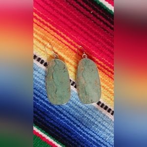 Turquoise 2" Slab Earrings Silver Framed